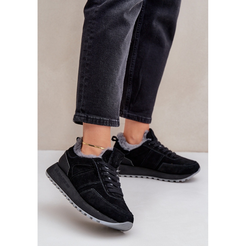 Sneakers i mocka dam med päls och glänsande element Big Star OO274580 Hi-Poly System Black svart 2