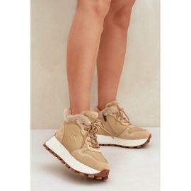 Läder Trapper Sneakers för kvinnor med päls på Big Star Platform OO274A330 Beige 2