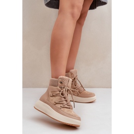 Bruna snöstövlar med låg plattform beige 2