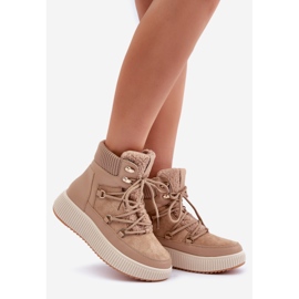 Bruna snöstövlar med låg plattform beige 1