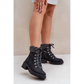 Fårskinnsstövlar för kvinnor med låga klackar, svarta 2