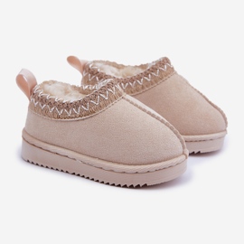 Barnsnöskor på plattformen, fodrad med päls, ljus beige 1