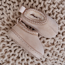 Barnsnöskor på plattformen, fodrad med päls, ljus beige 6