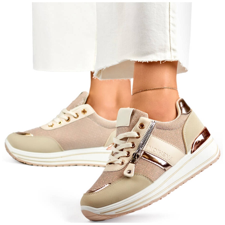 Damsportskor, beige glitter sneakers 9053-SP-BE 1