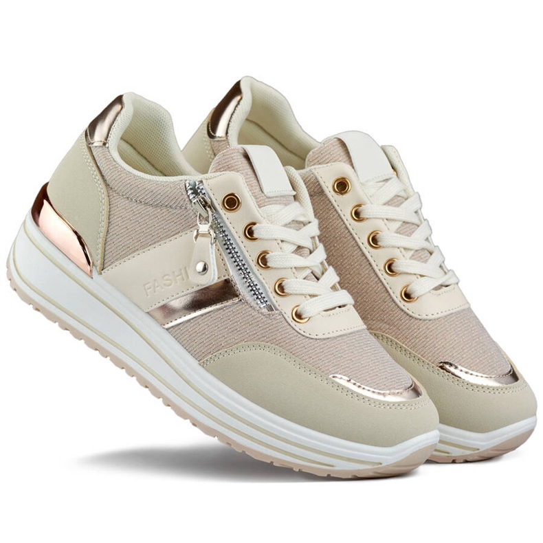 Damsportskor, beige glitter sneakers 9053-SP-BE 2