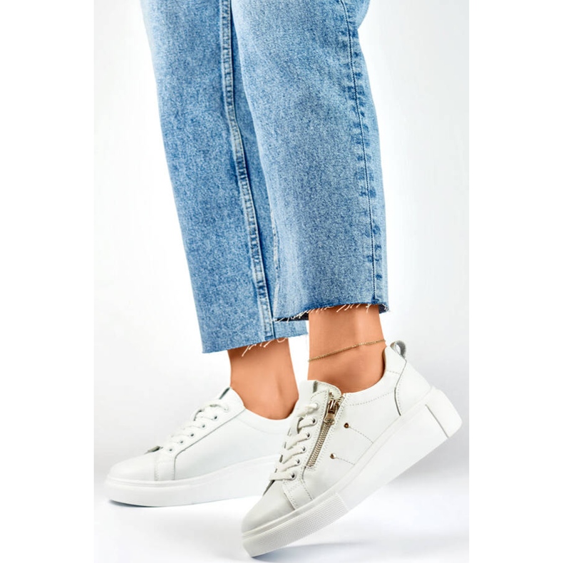 Platformsportskor i läder för kvinnor, vita GD-LX1001W 1