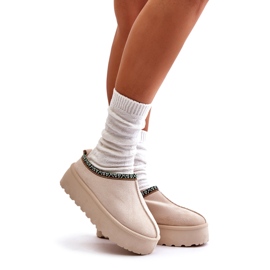 Kvinnors tofflor på plattformen med lätt beige broderi 1