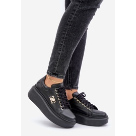 Sneakers i naturläder på plattformen Gulddekoration Lewski 3428 Svart 1