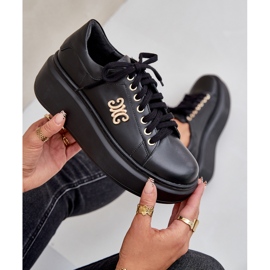 Sneakers i naturläder på plattformen Gulddekoration Lewski 3428 Svart 2