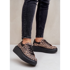 Leopard Leopard Läder Platform Sneakers Zazoo 3346 Brun-Svart 2