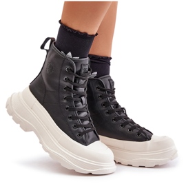 Läderisolerade sneakers på en massiv plattform Big Star OO274A599 Svart 4