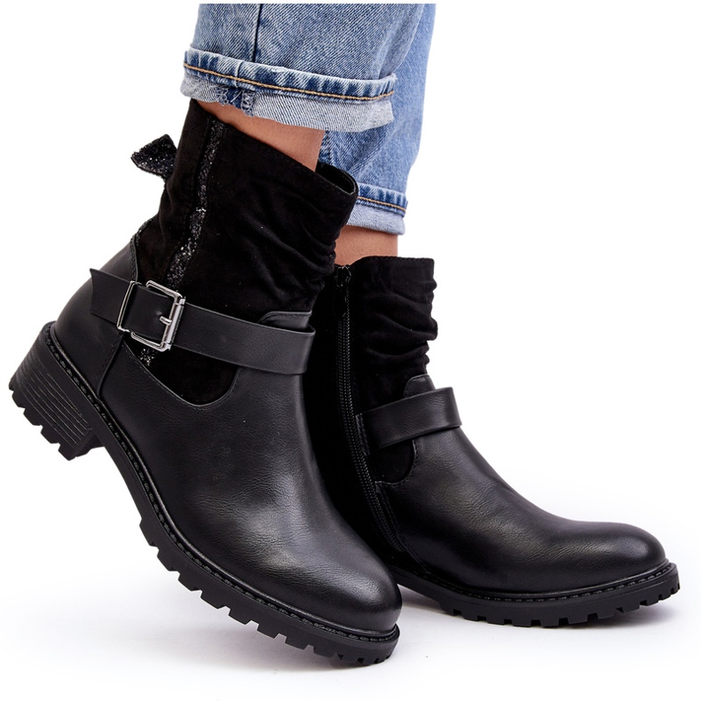 Erynn Platta stövlar för kvinnor med spänne, svarta 4