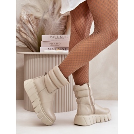 Zazoo 60512 Läderstövlar för kvinnor med dragkedja, varma med filt, ljusbeige 3