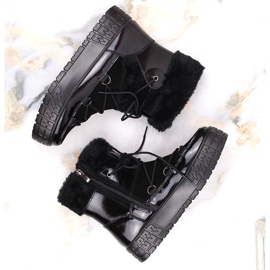 Filippo kvinnors snöstövlar med päls, svart lackerad päls 2