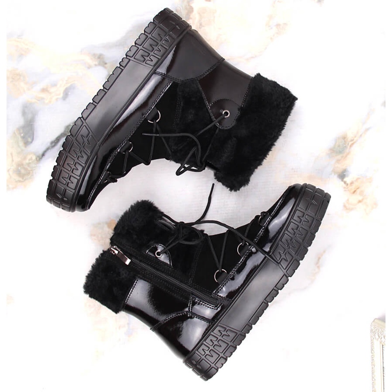 Filippo kvinnors snöstövlar med päls, svart lackerad päls 2