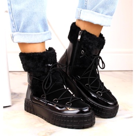 Filippo kvinnors snöstövlar med päls, svart lackerad päls 3