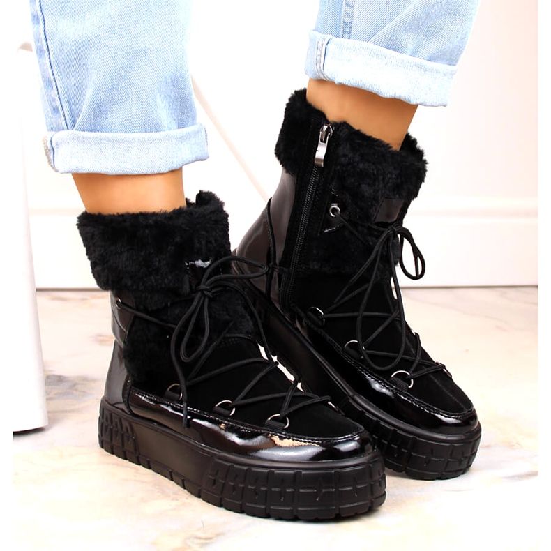 Filippo kvinnors snöstövlar med päls, svart lackerad päls 3