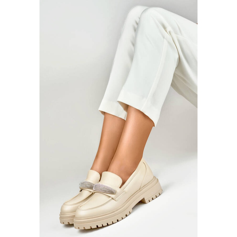 Dam loafers med strass, beige 7961BE 1