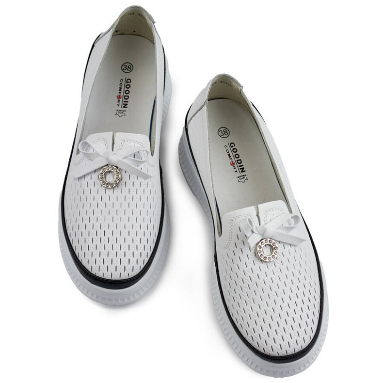 Goodin Genombrutna läderskor för kvinnor med tjock sula, vit GD-XF-103W 1