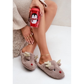 Jultofflor med renmotiv, lurviga, mörkbeige 2