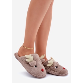 Jultofflor med renmotiv, lurviga, mörkbeige 1