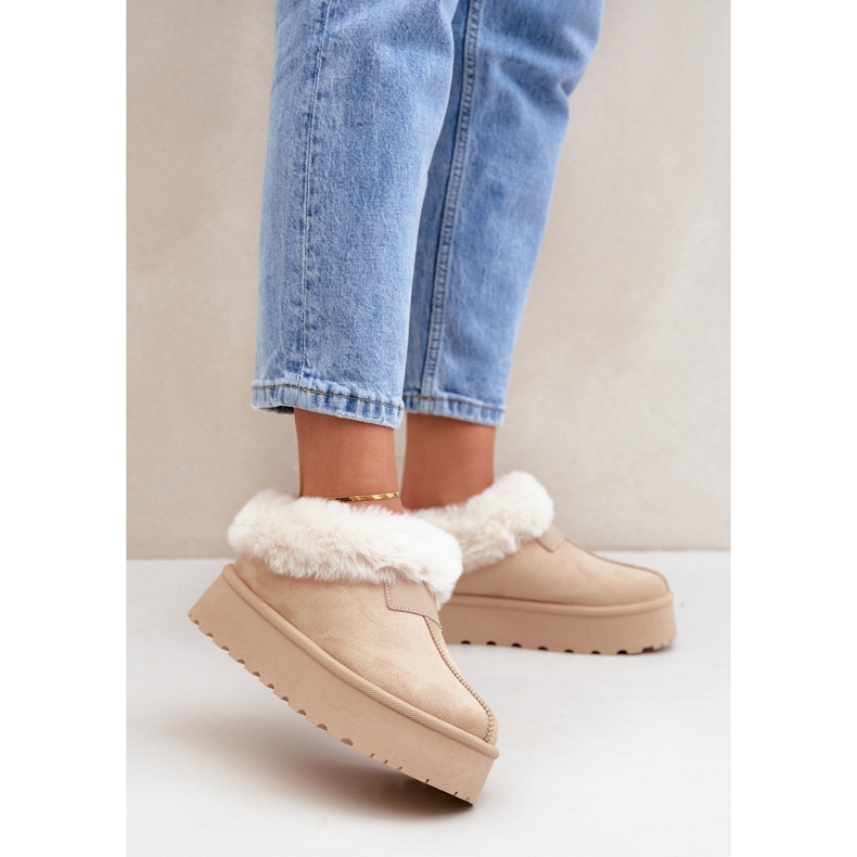Låga snöstövlar med päls på Eco Suede-plattform, ljusbeige 2