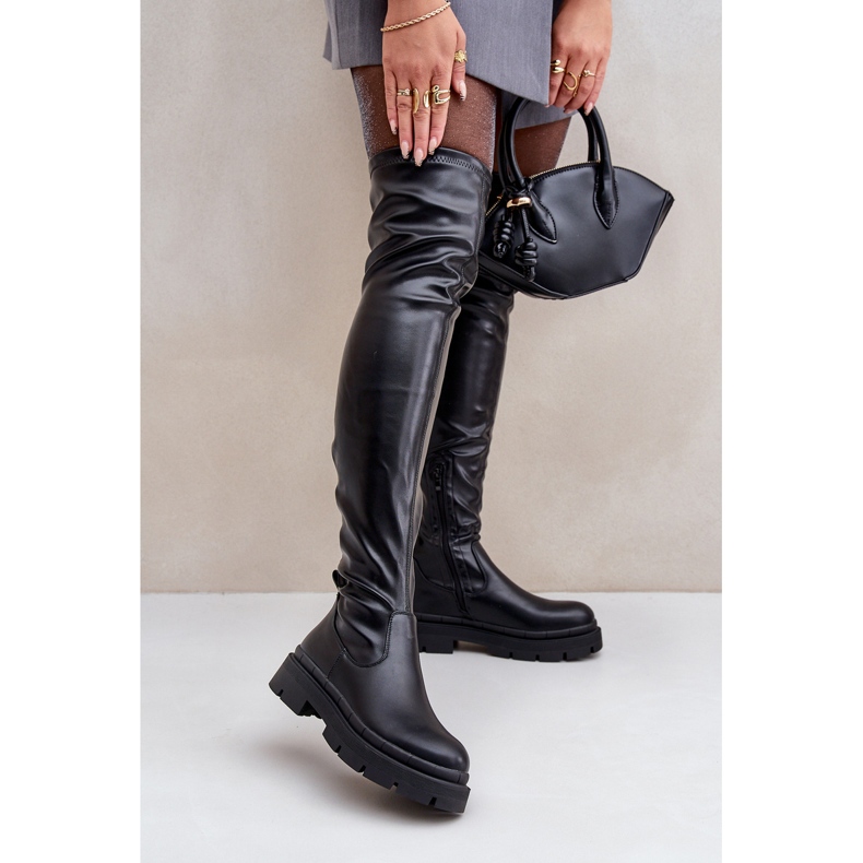 Over-the-knee boots med platt klack, svart 2