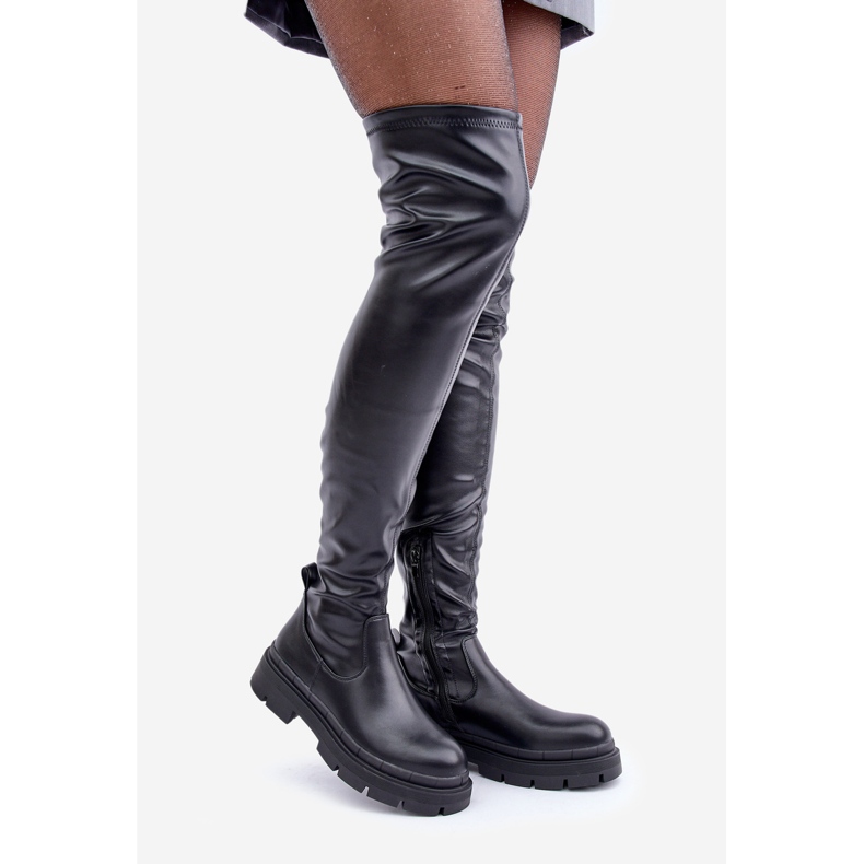 Over-the-knee boots med platt klack, svart 1