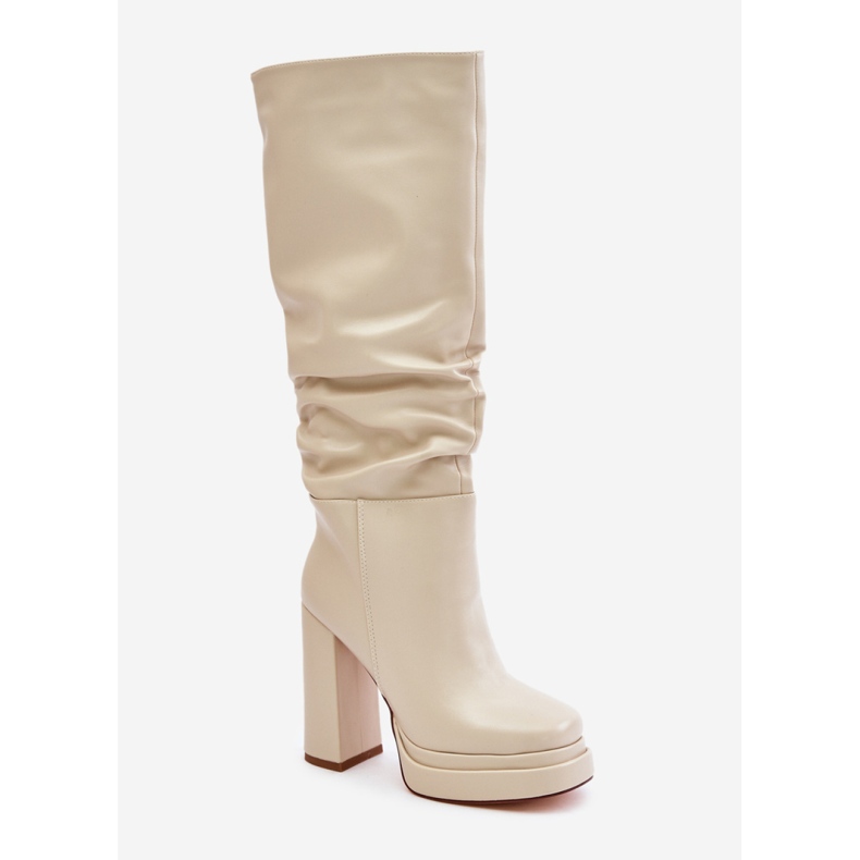 Beige högklackade stövlar i ekoläder för kvinnor 2