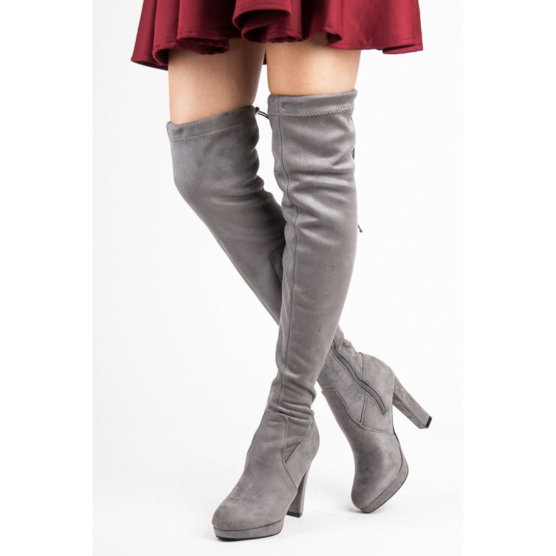 Vices Grå mocka lårstövlar 1