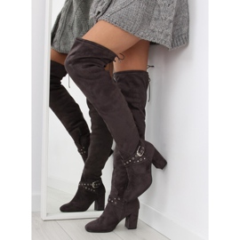 Over-the-knee boots med grå grå klackar brun mångfärgad 1