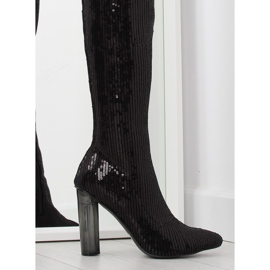 Svarta paljettlårstövlar AE55P svarta 1