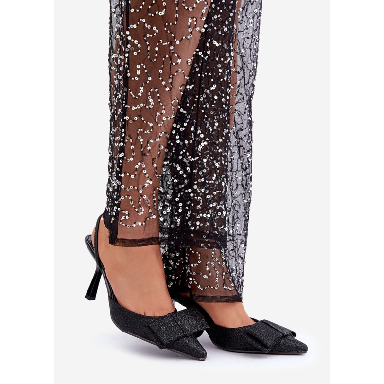 Glänsande svarta höga klackar med rosett 1