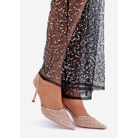 Höga klackar med öppen klack dekorerad med guldglitter gyllene 1