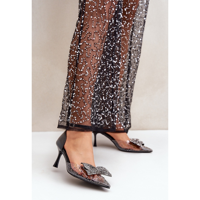 Dekorerade höga klackar med rosett, svart 2