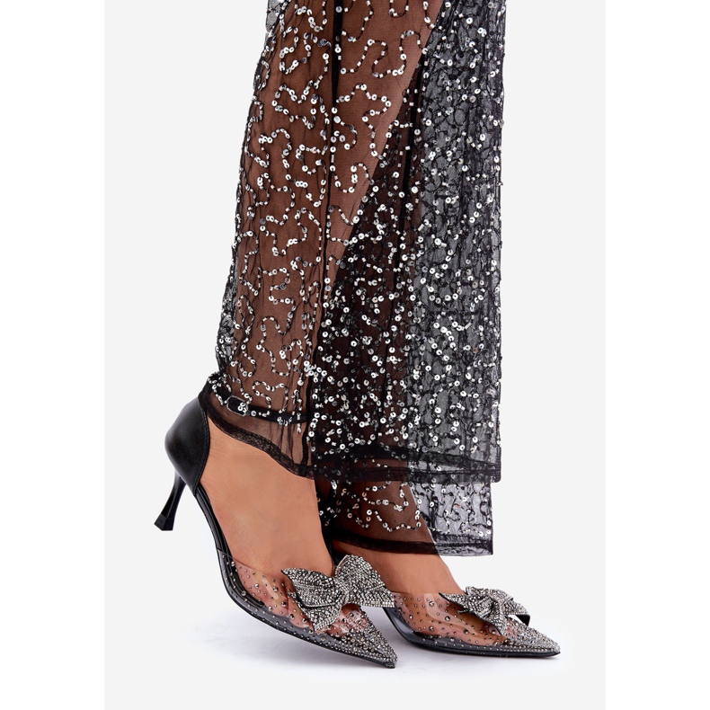 Dekorerade höga klackar med rosett, svart 1