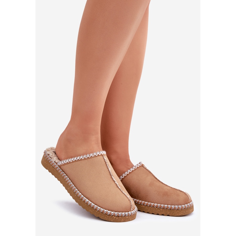 Inblu Kameltofflor för kvinnor med hembroderier brun 1