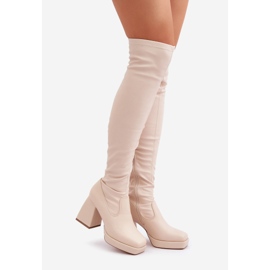 Monterade over-the-knee stövlar, ljus beige 1