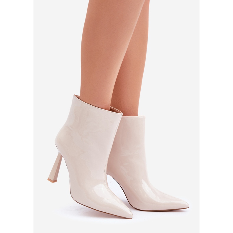 Patent högklackade slip-on ankelboots, ljus beige 1