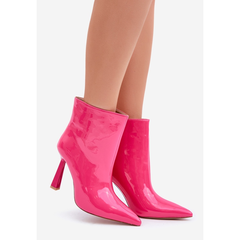Patent högklackat slip-on ankelboots, Fuchsia rosa 1