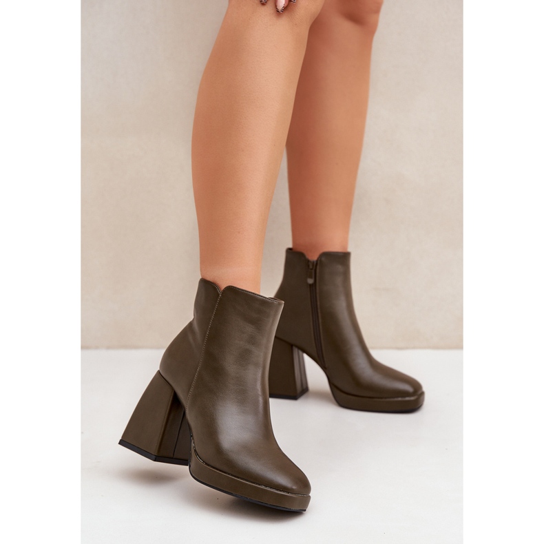 Eco läder högklackade ankelstövlar, mörkgröna 1