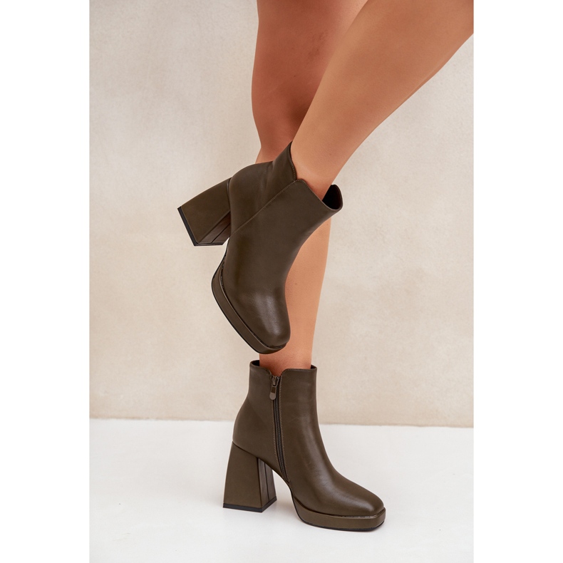 Eco läder högklackade ankelstövlar, mörkgröna 2