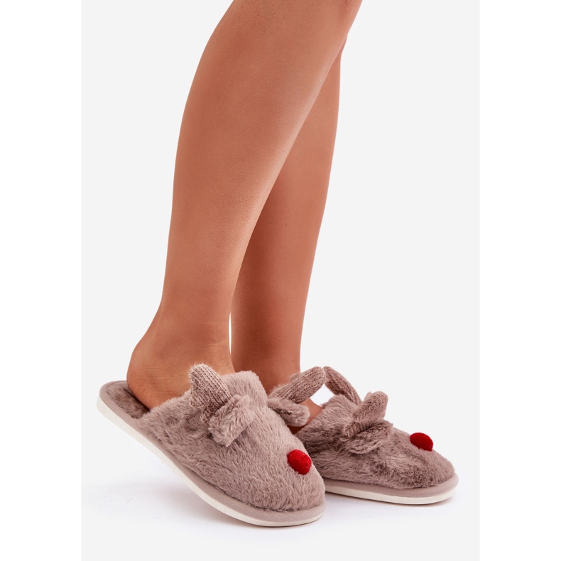 Dampälstofflor med renmönster, mörkbeige 1