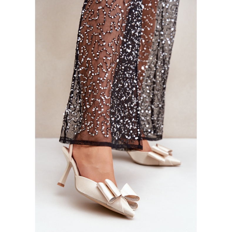 Step in style Eleganta dam högklackat guld med rosett gyllene 1