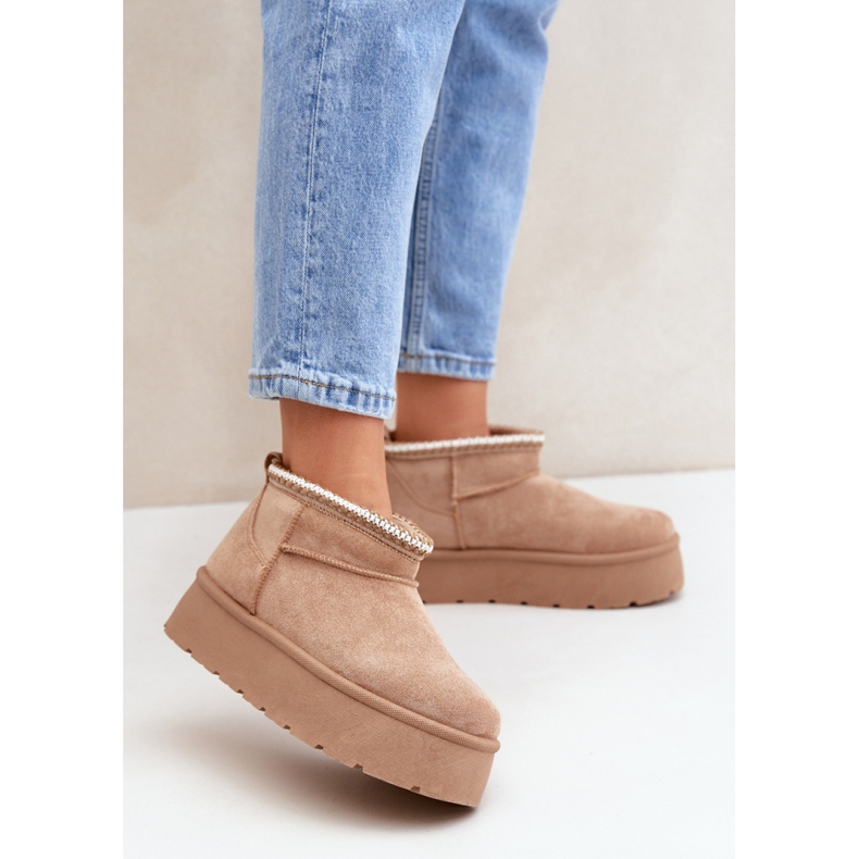 Snöskor för plattform för kvinnor, beige mocka 1