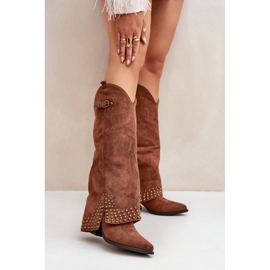 Bruna damstövlar med en dekorativ ovandel 1