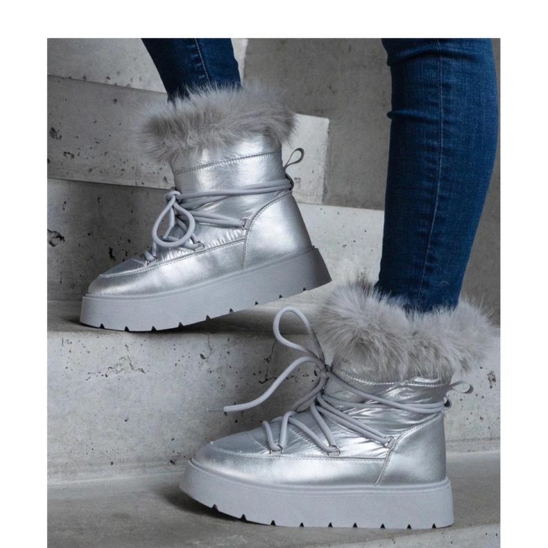 Silverisolerade snöstövlar med päls Arilla - Solea grå 1