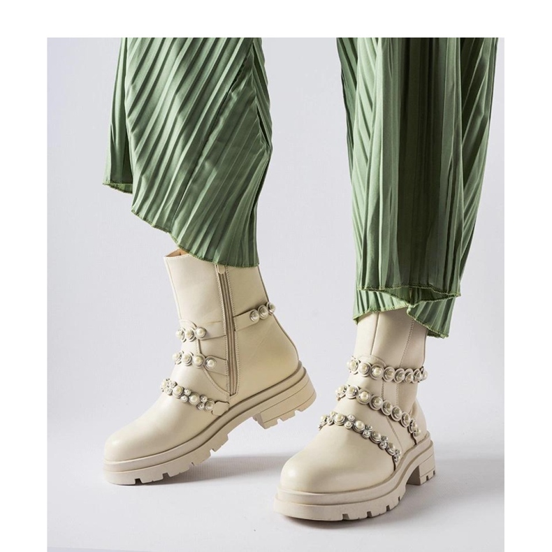 Beige stövlar dekorerade med Callicratide pärlor - Solea 1