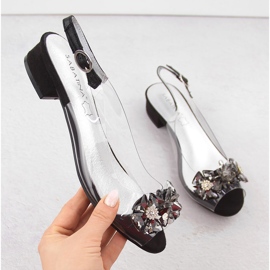 Svarta genomskinliga platta sandaler med stenar från Sabatina 1