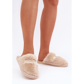 Damtofflor gjorda av mjuk päls beige 1